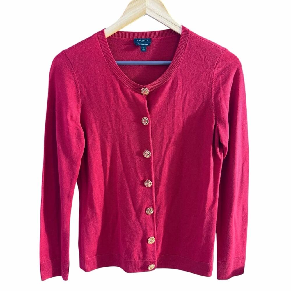 Talbots Red Merino Wool Cardigan with Decorative Buttons Small Petite - Picture 3 of 9